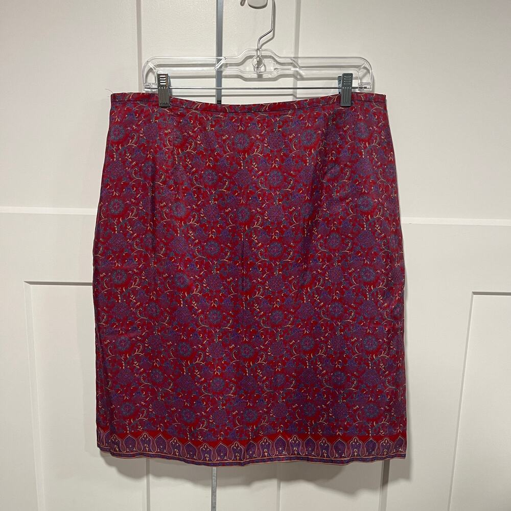 VTG Old Navy 100% Silk Skirt Floral Red Purple Size 12 boho